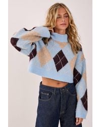 Nasty Gal - Brushed Argyle Turtleneck Boxy Cropped Sweater - Lyst