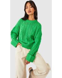 Boohoo - Mixed Cable Turn Up Cuff Knitted Crew Neck Jumper - Lyst
