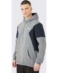 BoohooMAN - Tall Colour Block Man Roman Panelled Hoodie In Charcoal - Lyst