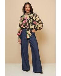 Wallis - Petite Floral Print Tie Neck Blouse - Lyst
