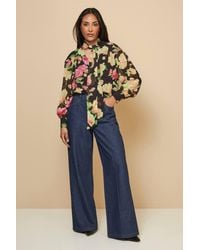Wallis - Petite Floral Print Tie Neck Blouse - Lyst