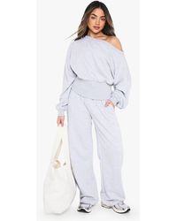 Boohoo - Chándal De Pernera Ancha Con Escote Barco Y Cintura Ceñida - Lyst