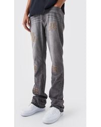 BoohooMAN - Tall Slim Rigid Flare Distressed Applique Jeans - Lyst