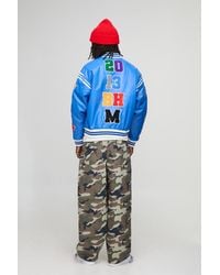 BoohooMAN - Boxy Fit Letter Badge Applique Pu Varsity Bomber Jacket - Lyst