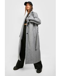 Boohoo Super Oversized Maxi Belted Coat - Gray