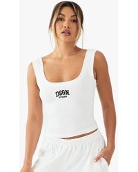 Boohoo - Collegiate Embroidered Rib Tank Tank Top - Lyst