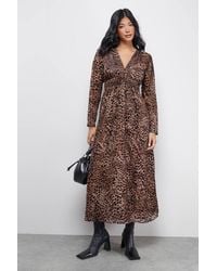 Warehouse - Petite Burnout Velvet Plunge Neck Waisted Midi Dress - Lyst