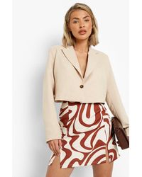 Boohoo Swirl Marble Print Soft Woven Mini Skirt - Brown