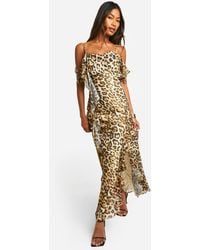 Boohoo - Leopard Ruffle Chiffon Maxi Dress - Lyst