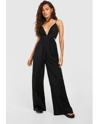 Boohoo - Linen Strappy Cut Out Jumpsuit - Lyst