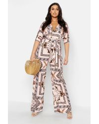 WOMENS BOOHOO WHITE IVORY FLORAL V NECK PLUNGE JUMPSUIT 4 6 8 10 12 14 16