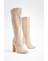 Boohoo - Wide Fit Pointed Knee High Heeled Boots - Lyst