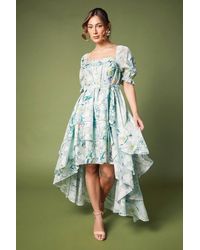 Coast - Short Puff Sleeve Printed Chiffon High Low Hem Dress With Tiers - Lyst