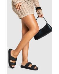 Boohoo - Double Strap Raffia Detailed Sandals - Lyst