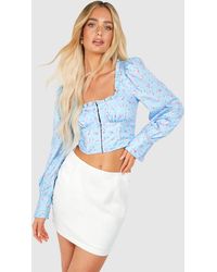 Boohoo - Floral Frill Detail Hook And Eye Corset - Lyst