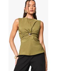 Boohoo - Button Woven Twist Detail Top - Lyst