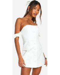 Boohoo - Bow Bardot Tailored Mini Dress - Lyst
