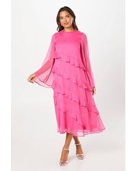 Coast - Long Sleeve Ruffle Chiffon Midi Wedding Guest Dress - Lyst