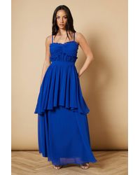 Oasis - Strappy Scallop Bust Tiered Midi Dress - Lyst