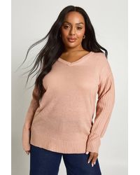 Boohoo - Plus Sweater With V Neck Detail Front And Back - Lyst