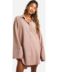 Boohoo - Stripe Boxy Wide Sleeve Shirt Dress - Lyst
