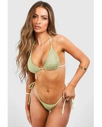 Boohoo - Laddered Knit Triangle Bikini Top & Tie Side Bikini Bottoms Set - Lyst