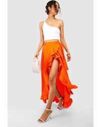 Boohoo Seersucker Ruffle Wrap Maxi Skirt - Orange