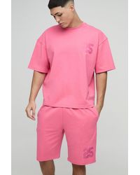 BoohooMAN - Kastiges Oversize T-Shirt und Shorts mit 25-Print - Lyst