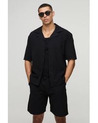 Boohoo - Oversized Linen Look Revere Shirt & Relaxed Short Set - Lyst