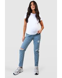 Boohoo - Maternity Over Bump Ripped Mom Jeans - Lyst