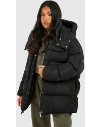 Boohoo - Petite Oversized Pocket Detail Puffer Jacket - Lyst