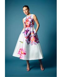 Coast - Pocket Satin Twill Placement Print Midi Dress - Lyst