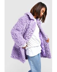 Boohoo - Textured Collared Faux Fur Coat - Lyst