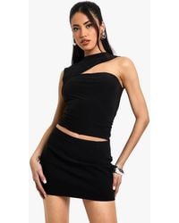 Boohoo - Double Layer Slinky Cut Out Shoulder Top - Lyst
