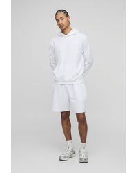 BoohooMAN - Lightweight Basic Regular Fit Over The Head Hoodie And Relaxed Jersey Short Set - Lyst