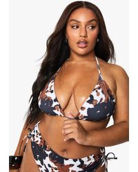 Boohoo - Plus Cow Print Triangle Bikini Top - Lyst