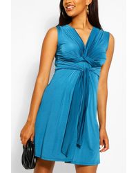 rouche knot front bodycon mini dress