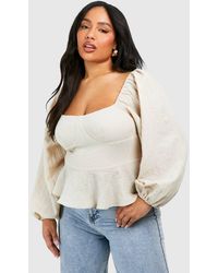 Boohoo - Plus Textured Seam Detail Peplum Top - Lyst