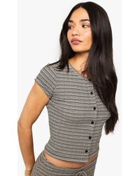 Boohoo - Striped Jersey Button Through Cap Sleeve Top - Lyst