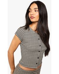 Boohoo - Striped Jersey Button Through Cap Sleeve Top - Lyst