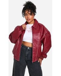 Boohoo - Plus Pu Contrast Stitch Oversized Bomber Jacket - Lyst