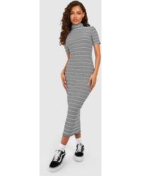 Boohoo - Stripe Bandage High Neck Midaxi Dress - Lyst