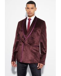 BoohooMAN - Tall Skinny Double Breasted Velour Blazer - Lyst