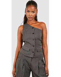Boohoo - One Shoulder Contrast Button Waistcoat - Lyst