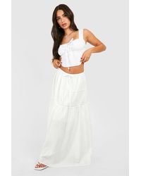 Boohoo - Petite Lace Trim Tiered Woven Maxi Skirt - Lyst