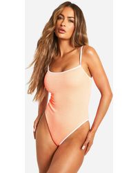 Boohoo - Contrast Binding Crinkle Strappy Swimsuit - Lyst