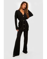 Boohoo - Knitted Cardigan & Wide Leg Trouser Co-ord - Lyst