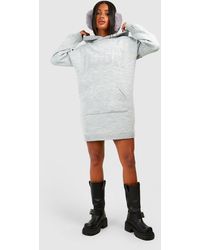 Boohoo - Dsgn Oversized Knitted Hoody Dress - Lyst