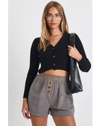 Boohoo - V Neck Button Up Skinny Rib Cardigan - Lyst
