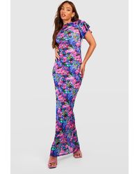 Boohoo - Tall Blurred Floral Angel Sleeve Open Back Maxi Dress - Lyst